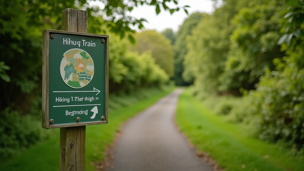 Signposted walking trail entrance with clear directional information and accessible pathway